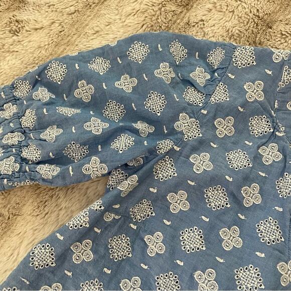 Talbots Dancing Flowers Embroidered Blue Costal Blouse - Picture 3 of 6